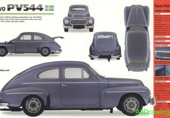 Volvo PV544 (1963) (Вольво ПВ544 (1963)) - чертежи (рисунки) автомобиля